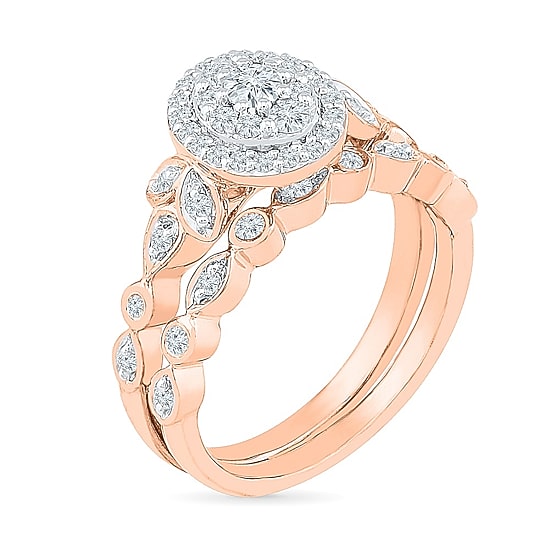 Womens 1/2 CT. T.W. Natural White Diamond 10K Gold Oval Bridal Set