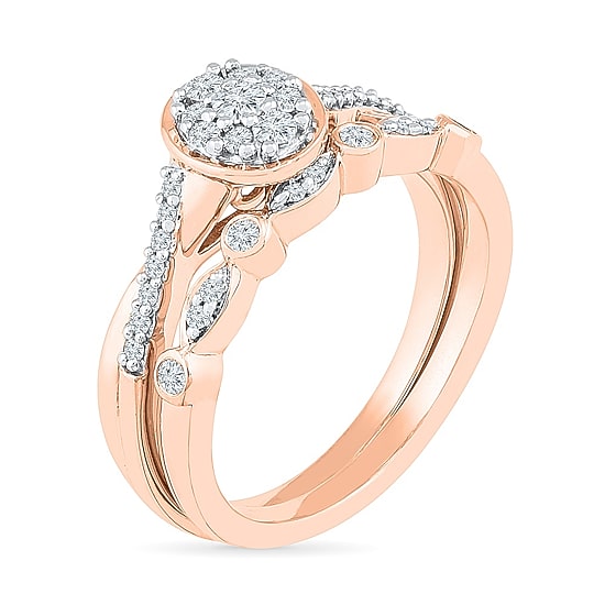 Womens 1/3 CT. T.W. Natural White Diamond 10K Gold Oval Bridal Set