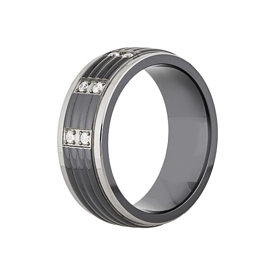 Mens 8MM 1/8 CT. T.W. Natural White Diamond Titanium Wedding Band