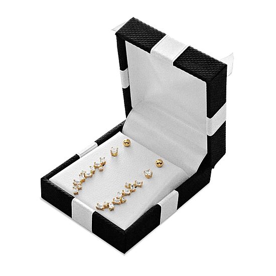 Womens Cubic Zirconia 18K Gold Over Silver Sterling Silver Ball 3 Pair Earring Set