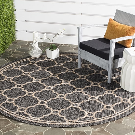 Safavieh Courtyard Collection Ian Geometric Indoor/Outdoor Round Area Rug