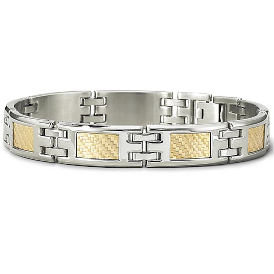Mens 18K Gold & Steel Bracelet
