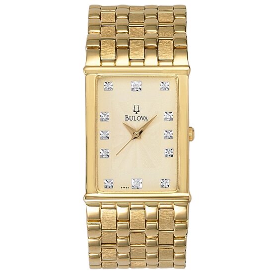Bulova Diamond Mens Gold Tone Bracelet Watch 97f52