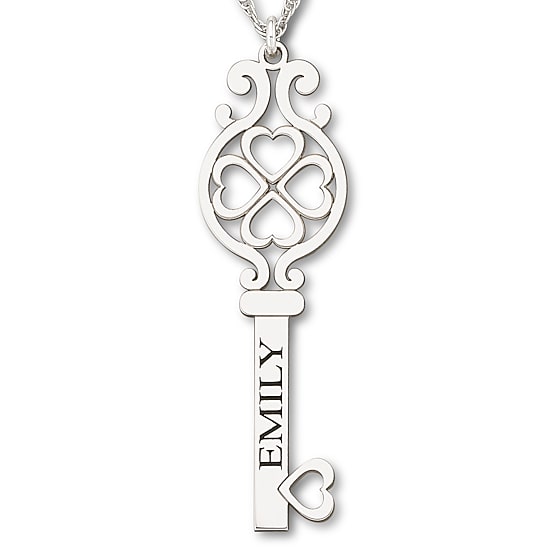 Personalized Sterling Silver Key Name Pendant Necklace