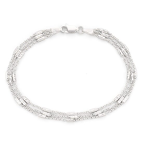 Made in Italy Silver 7.5" 3-Strand Bar Station Cable Bracelet