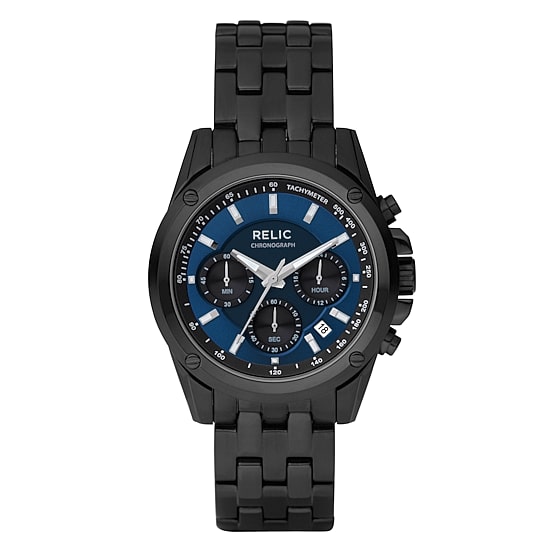 Relic By Fossil Mens Chronograph Multi-Function Black Stainless Steel Bracelet Watch Zr66035