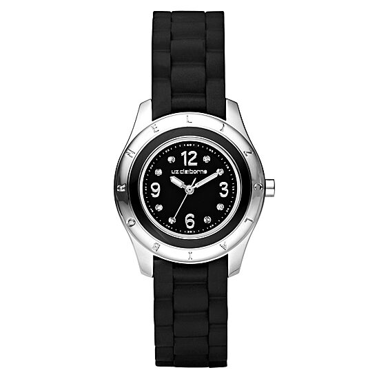 Liz Claiborne® Womens Black Silicone Strap Watch