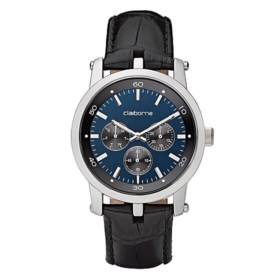 Claiborne Mens Black & Blue Multifunction Watch