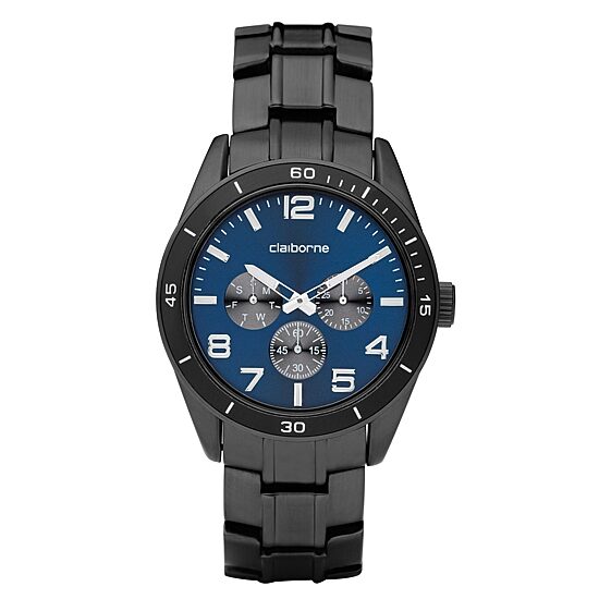 Claiborne Mens Black & Blue Multi-Function Watch