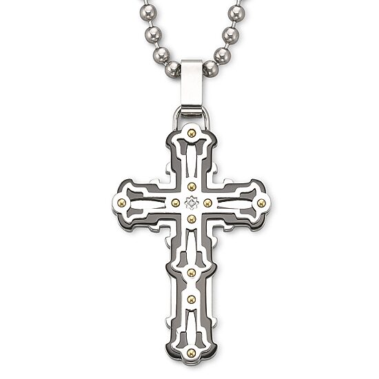 Mens Stainless Steel Cross Pendant Necklace