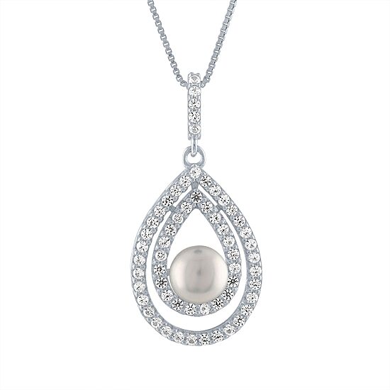 Womens White Cultured Freshwater Pearl Sterling Silver 18 Inch Pendant Necklace