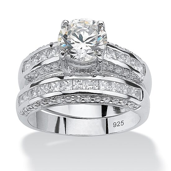 DiamonArt® Womens 3 1/4 CT. T.W. White Cubic Zirconia Platinum Over Silver Bridal Set