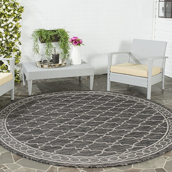 Safavieh Courtyard Collection Keeley Geometric Indoor/Outdoor Round Area Rug