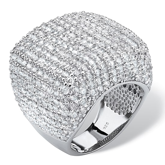 Womens Cubic Zirconia Sterling Silver Cocktail Ring