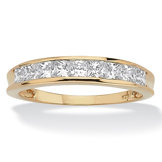 DiamonArt® 2MM 3/4 CT. T.W. White Cubic Zirconia 18K Gold Over Silver Band