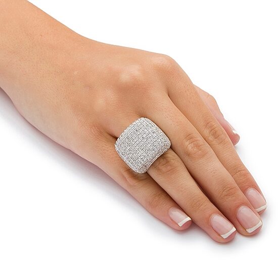 Womens Cubic Zirconia Sterling Silver Cocktail Ring