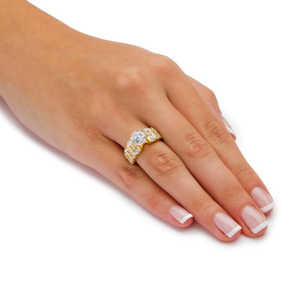 DiamonArt® Womens 3 1/4 CT. T.W. White Cubic Zirconia 18K Gold Over Silver Engagement Ring
