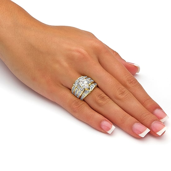 DiamonArt® Womens 3 CT. T.W. White Cubic Zirconia 18K Gold Over Silver Bridal Set