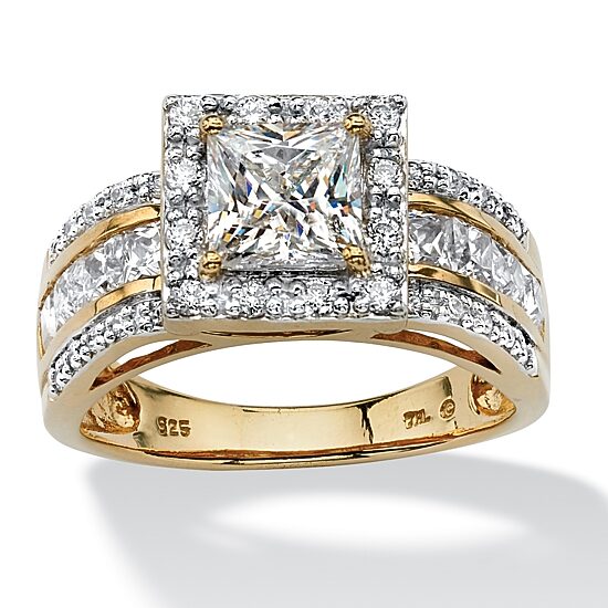 DiamonArt® Womens 2 1/5 CT. T.W. White Cubic Zirconia 18K Gold Over Silver Engagement Ring