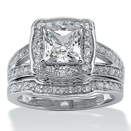 Womens 2 1/2 CT. T.W. Cubic Zirconia Platinum Over Silver Bridal Set