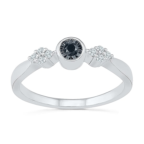 Promise My Love Womens 1/8 CT. T.W. Natural Black Diamond Sterling Silver Round Promise Ring