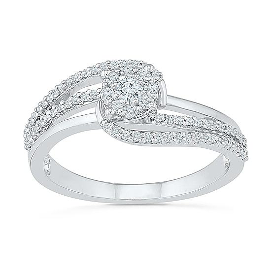 Promise My Love Womens 1/3 CT. T.W. Natural White Diamond Sterling Silver Round Side Stone Halo Promise Ring
