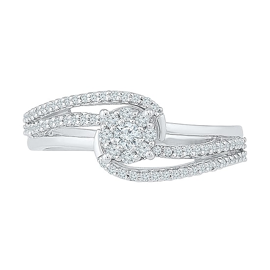 Promise My Love Womens 1/3 CT. T.W. Natural White Diamond Sterling Silver Round Side Stone Halo Promise Ring