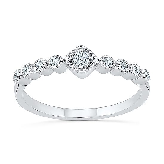 Promise My Love Womens 1/8 CT. T.W. Natural White Diamond Sterling Silver Round Side Stone Promise Ring