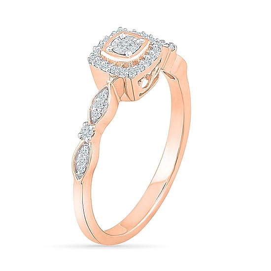 Promise My Love Womens 1/8 CT. T.W. Natural White Diamond 10K Gold Cushion Side Stone Promise Ring