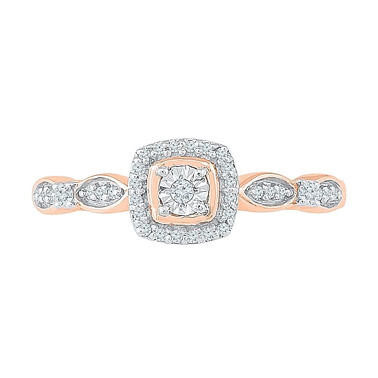 Promise My Love Womens 1/8 CT. T.W. Natural White Diamond 10K Gold Cushion Side Stone Promise Ring