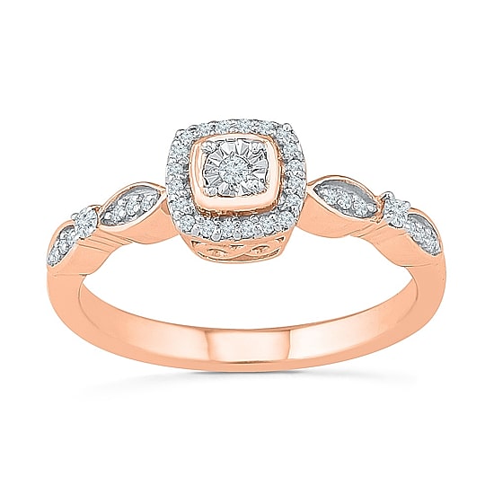 Promise My Love Womens 1/8 CT. T.W. Natural White Diamond 10K Gold Cushion Side Stone Promise Ring
