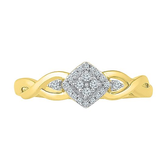 Womens 1/10 CT. T.W. Natural White Diamond 10K Gold Cushion Promise Ring