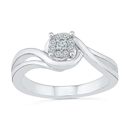 Promise My Love Womens 1/10 CT. T.W. Natural White Diamond Sterling Silver Round Halo Promise Ring