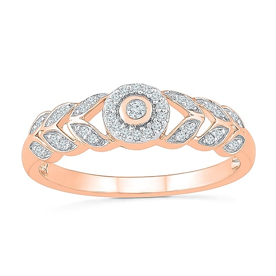 Womens 1/8 CT. T.W. Natural White Diamond 10K Gold Round Halo Promise Ring