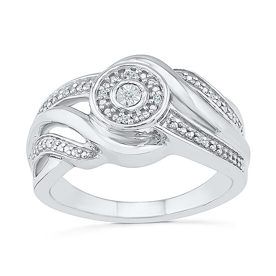 Promise My Love Womens Diamond Accent Natural White Diamond Sterling Silver Round Side Stone Halo Promise Ring