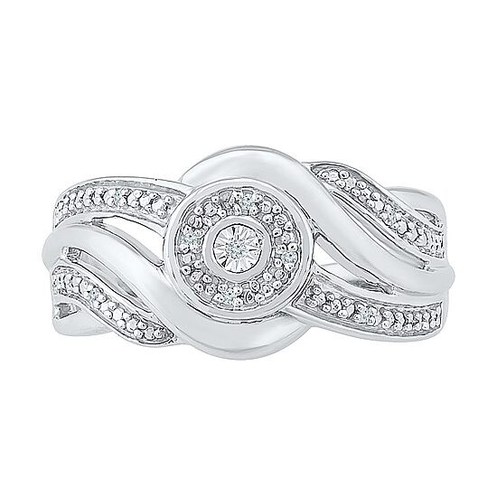 Promise My Love Womens Diamond Accent Natural White Diamond Sterling Silver Round Side Stone Halo Promise Ring