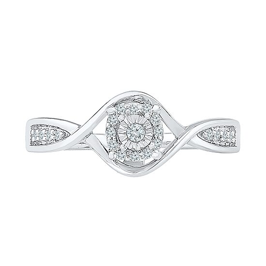 Promise My Love Womens 1/10 CT. T.W. Natural White Diamond Sterling Silver Round Side Stone Halo Promise Ring