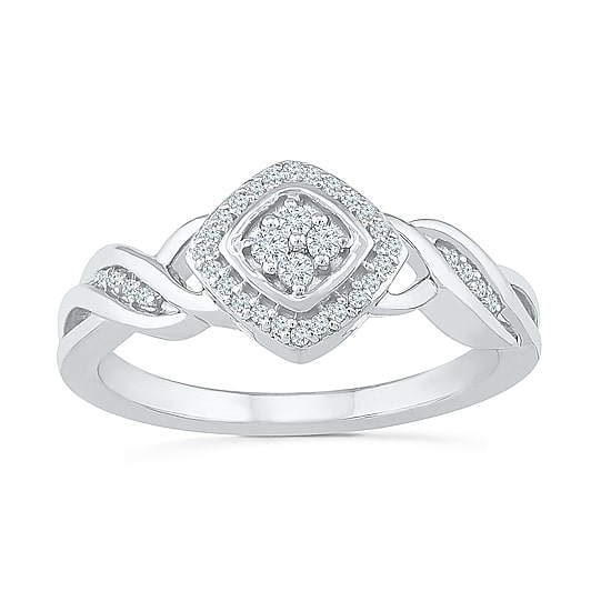 Promise My Love Womens 1/6 CT. T.W. Natural White Diamond Sterling Silver Cushion Promise Ring