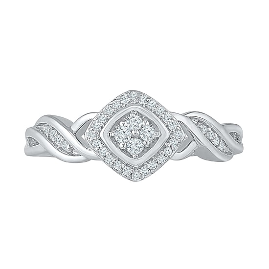 Promise My Love Womens 1/6 CT. T.W. Natural White Diamond Sterling Silver Cushion Promise Ring