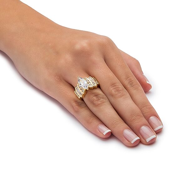 Womens 3 3/4 CT. T.W. Cubic Zirconia 14K Gold Over Brass Engagement Ring
