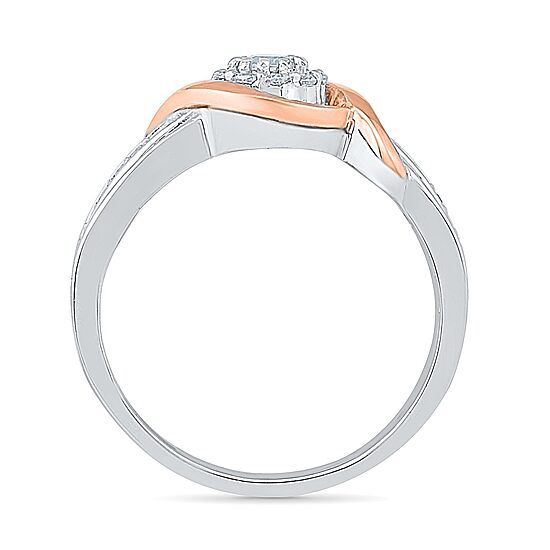 Promise My Love Womens 1/4 CT. T.W. Natural White Diamond 10K Rose Gold Over Silver Sterling Silver Round Side Stone Promise Ring