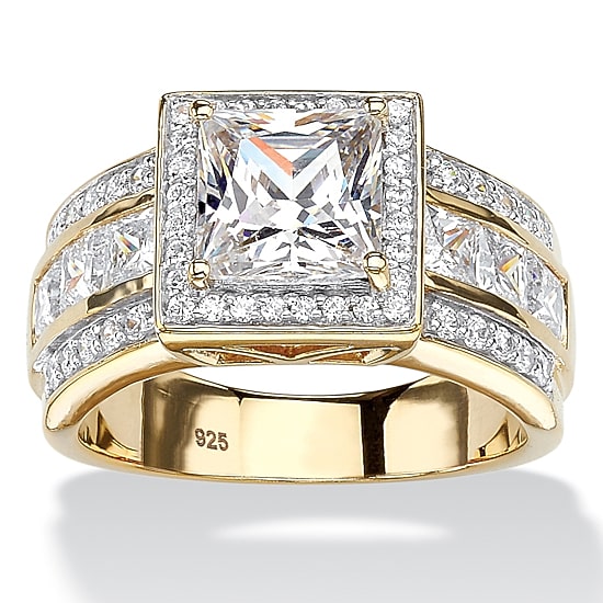 DiamonArt® Womens 3 CT. T.W. White Cubic Zirconia 18K Gold Over Silver Engagement Ring