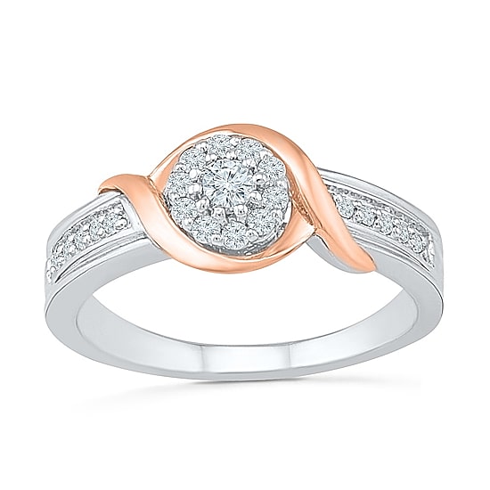 Promise My Love Womens 1/4 CT. T.W. Natural White Diamond 10K Rose Gold Over Silver Sterling Silver Round Side Stone Promise Ring