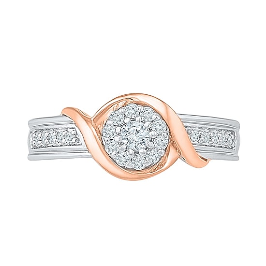 Promise My Love Womens 1/4 CT. T.W. Natural White Diamond 10K Rose Gold Over Silver Sterling Silver Round Side Stone Promise Ring