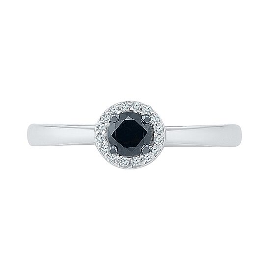 Promise My Love Womens 1/3 CT. T.W. Natural Black Diamond Sterling Silver Round Halo Promise Ring