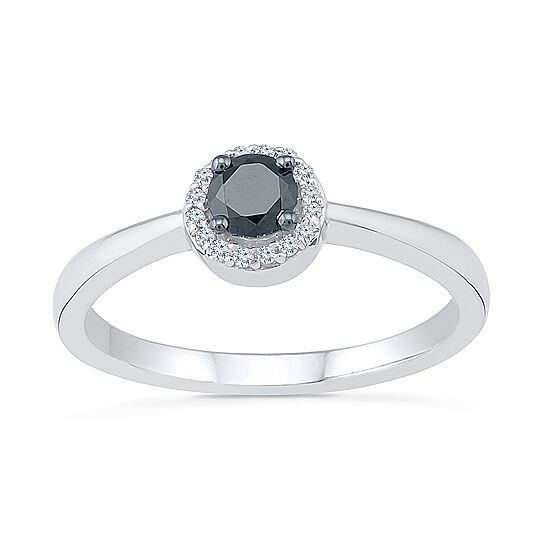 Promise My Love Womens 1/3 CT. T.W. Natural Black Diamond Sterling Silver Round Halo Promise Ring