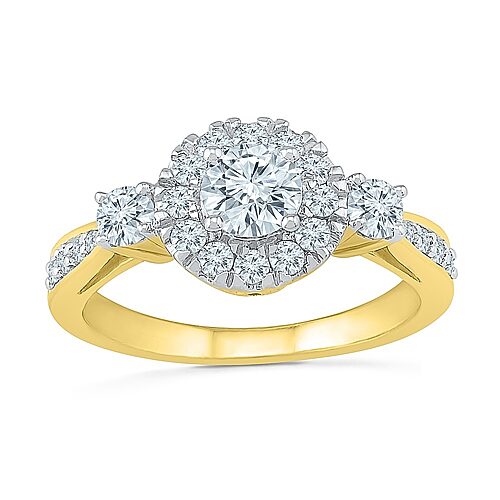 Modern Bride Promise My Love Womens 1 Ct. T.w. Natural White Diamond 10k Gold Round Side Stone 3-stone Engagement In Yellow