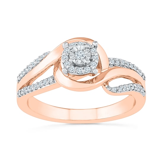 Promise My Love Womens 1/6 CT. T.W. Natural White Diamond 10K Gold Round Side Stone Halo Promise Ring