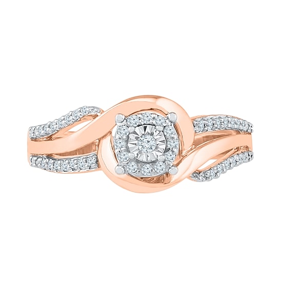 Promise My Love Womens 1/6 CT. T.W. Natural White Diamond 10K Gold Round Side Stone Halo Promise Ring