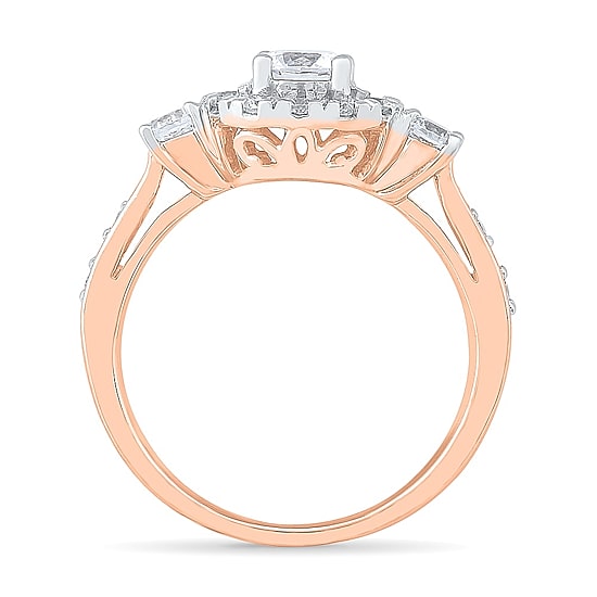 Promise My Love Womens 1 CT. T.W. Natural White Diamond 10K Gold Round 3-Stone Halo Engagement Ring